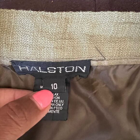 Halston Vintage Olive Flax Blend Skirt - Picture 5 of 6